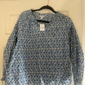 J. Crew Blue and White Floral Blouse